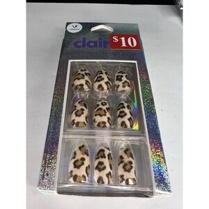 24pc Claire's Fake False Press On Nails Glue On Vegan Cheetah Textured Coffin